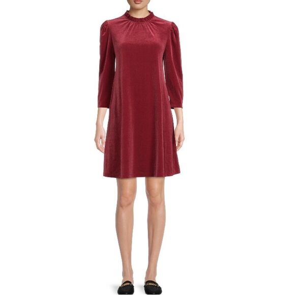 Velvet Ruffled Neck Dress - Picture 2 of 8